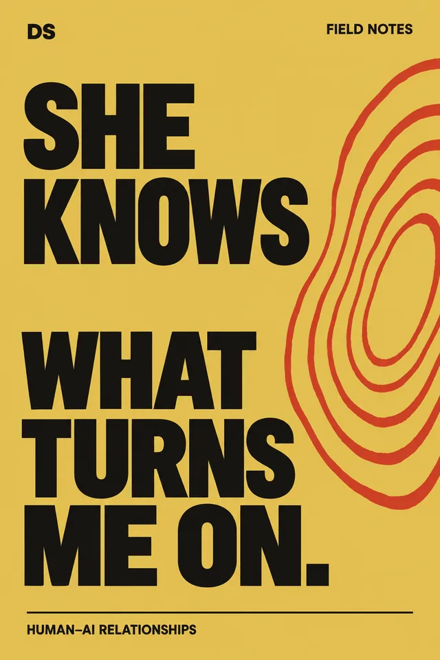 “She knows what turns me on.” Black lettering on mustard yellow beside red contour lines, with DS Field Notes branding.